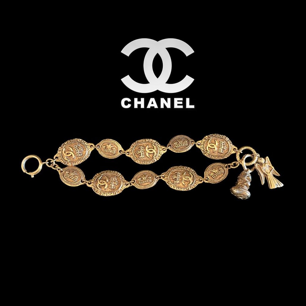 RARE CHANEL Vintage Medallion Bracelet with Charms -  Authentic